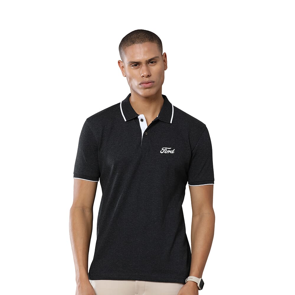 Greys&Blues Jacq Polo T-Shirt-Grey Melange with White